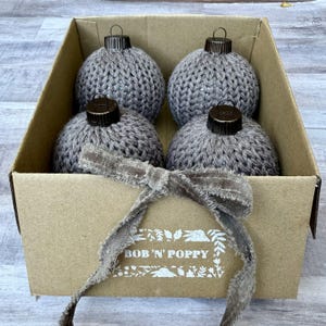 knitted Christmas ornament set, brown yarn ornaments, ornaments crocheted ball, ornament set of 4 handmade, neutral Christmas tree decor
