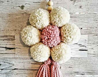 Pom Pom Daisy Wall Hanging: Boho Nursery Decor