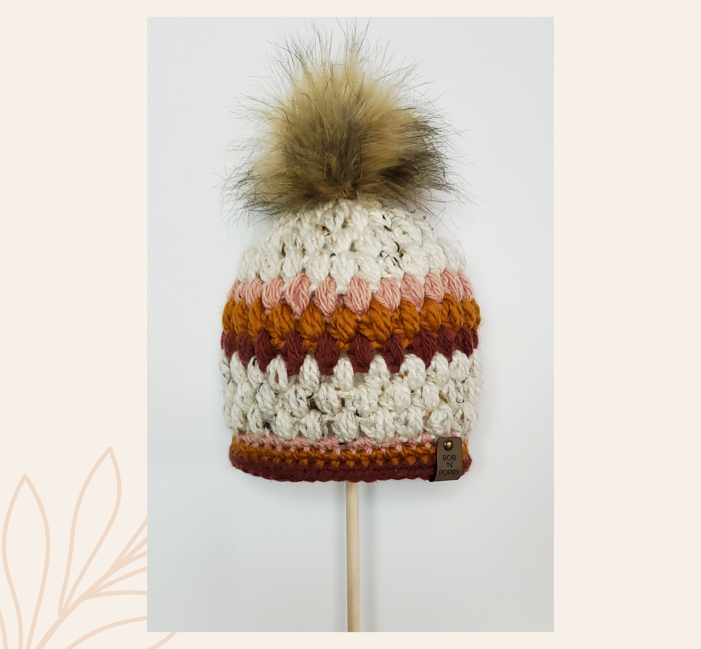 Biziza Womens Soft Knit Winter Thermal Vintage Faux Fur Pom Pom