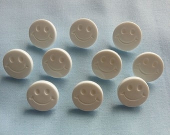 10 x White Smiley Face Buttons