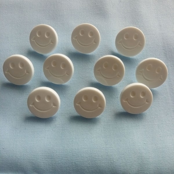 10 x White Smiley Face Buttons