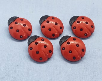5 boutons de taille moyenne coccinelle