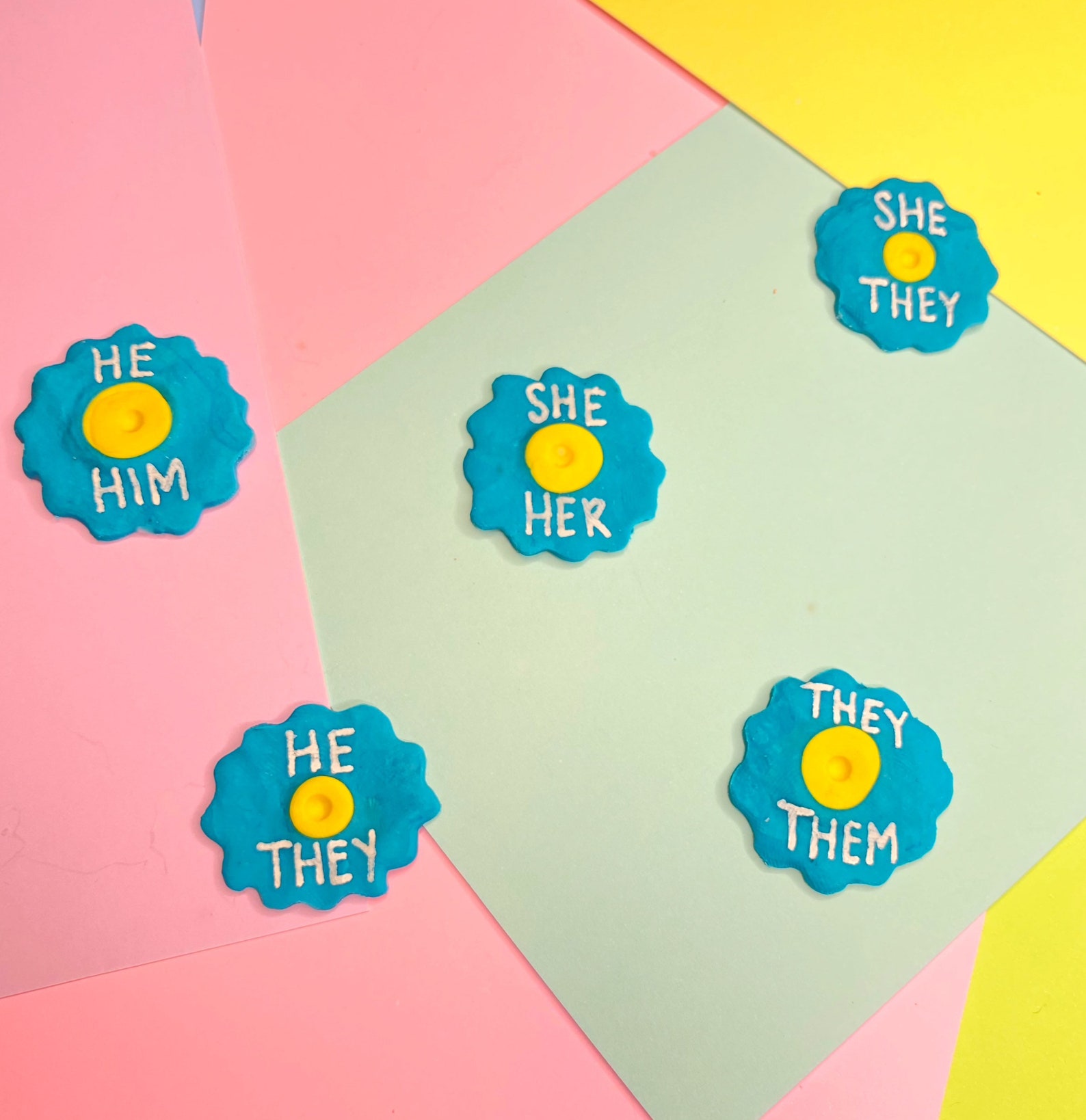 Flower Pronoun Pins Blue Flower Personal Pronouns Etsy