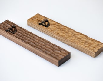 Handmade Mezuzah Case - Carved Oak or Walnut Wood with Unique Texture | Jewish Doorpost Décor | Modern Mezuzah Cover | Housewarming Gift