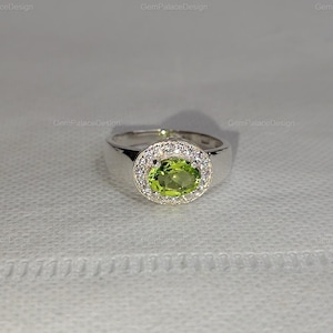 Green Peridot Ring Statement 925 Sterling Silver Ring Engagement Peridot Rings For Women