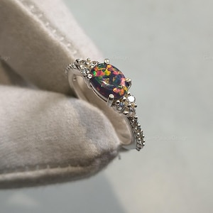Natural Fire Black Opal Ring Minimalist 925 Sterling Silver Ring Statement Engagement Rings For Women