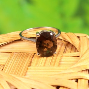 jewelry smoky quartz ring, 925 sterling silver ring, jewelry ring, gift for her wedding ring, birthday gift.