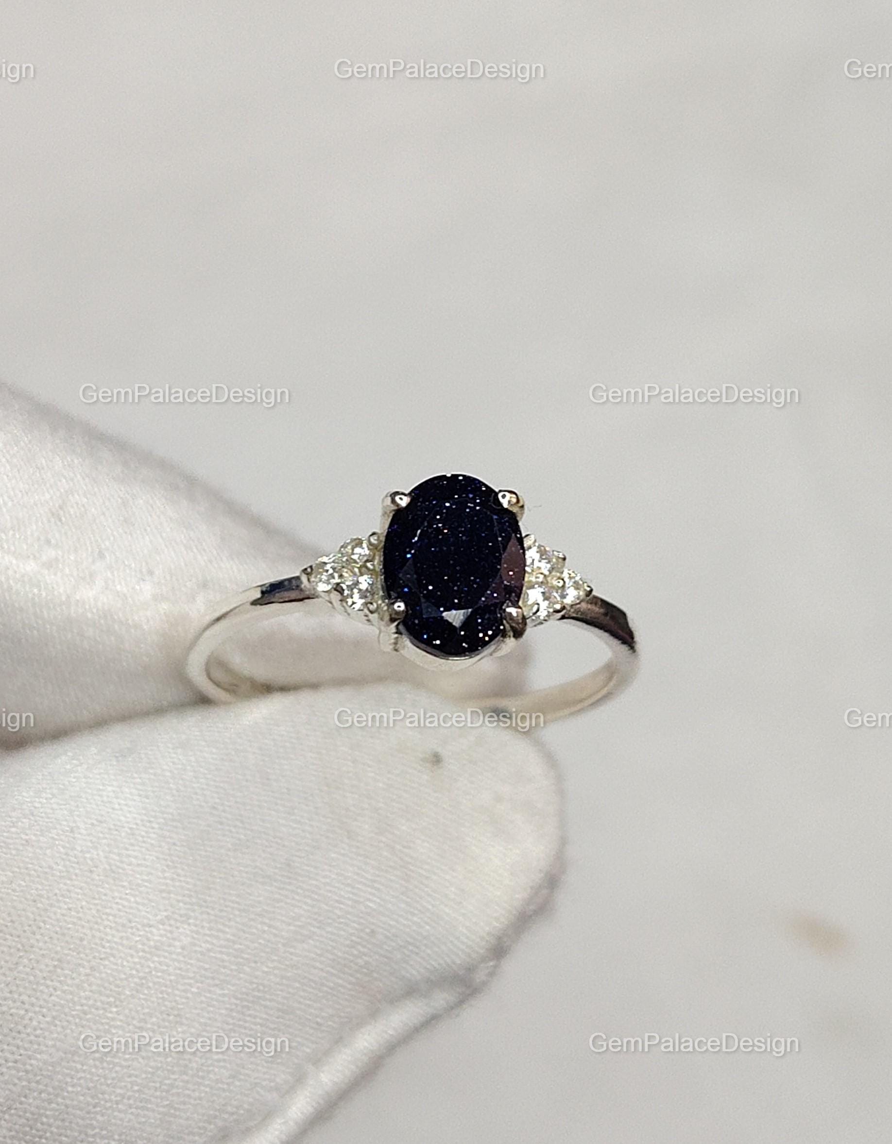 Silver Blue Sandstone Ring 925 Sterling Silver Ring Engagement Galaxy ...