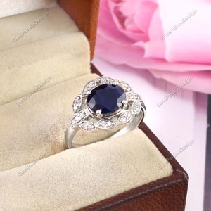 Natural Blue Sapphire Ring . Minimalist Ring . Handmade Ring . 925 Sterling Silver Ring . Anniversary Gift . Statement Ring .Engagement Ring