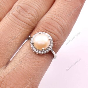 Round Pearl Ring. Minimalist ring. jewelry halo ring. 925 Sterling Silver Ring. Boho Jewelry. Wedding Gift. Promise Ring Gift For Her