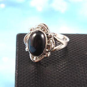 Natural Black Onyx Ring . Handmade Ring . 925 Sterling Silver Ring . Statement Ring . Stackable Ring .Minimalist Ring .Promise Ring