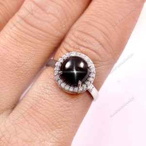 Natural Black Star Sapphire Ring. jewelry ring. 925 Sterling Silver Ring. Statement ring. Stackable Ring .Minimalist Ring .Promise Ring