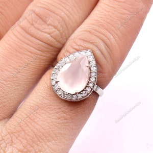 Natural Rose Quartz Ring • Birthstone Ring • Gemstone Ring 925 Sterling Silver • Dainty Promise Ring • Stacking Ring • Gift for Mom jewelry