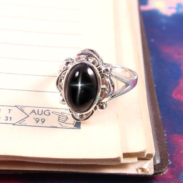Black Star Sapphire Ring , Statement Ring , Handmade Ring , jewelry , minimalist ring , Wedding Ring , Bridesmaid Ring ,925 Sterling Silver