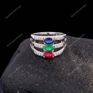 Solitaire Ring = Natural Blue Sapphire,Emerald,Ruby Ring = 925 Sterling Silver dainty Ring = Promise Ring = Handmade Ring = Minimalist Ring