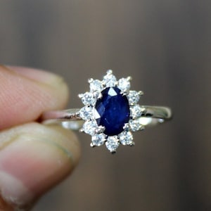 Natural Diffusion Sapphire And Cubic Zircon Gemstone Ring - 925 Solid Sterling Silver Handmade Silver Ring Engagement ring Anniversary Gift