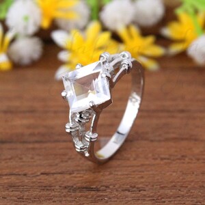 dainty Rock Crystal Quartz Ring . Statement Ring . Crystal Quartz Ring . Gemstone Ring . Handmade Ring . Pave Ring . Daily wear Ring .