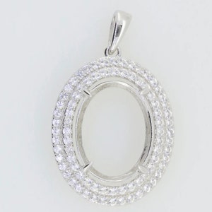 Sterling Silver Semi Mount Pendant Setting Oval OV 5 x 7 MM to 18 x 10 MM Double Halo White Topaz 925 Sterling Silver ring Engagement ring