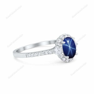 Blue Star Sapphire Ring, Minimalist Ring, Blue Lindy Star Sapphire Ring,
