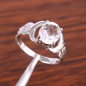 Clear Crystal Quartz Ring 925 Sterling Silver Quartz Ring Handmade Halo Ring Statement Ring Quartz Ring Crystal Ring Wedding Ring For Women