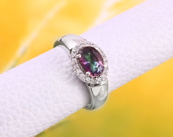 Dainty Mystic Topaz Ring, 925 Sterling silver Ring, Engagement Ring, Anniversary Ring, Stacking Ring, Girlfriend Gift, November Birthstone