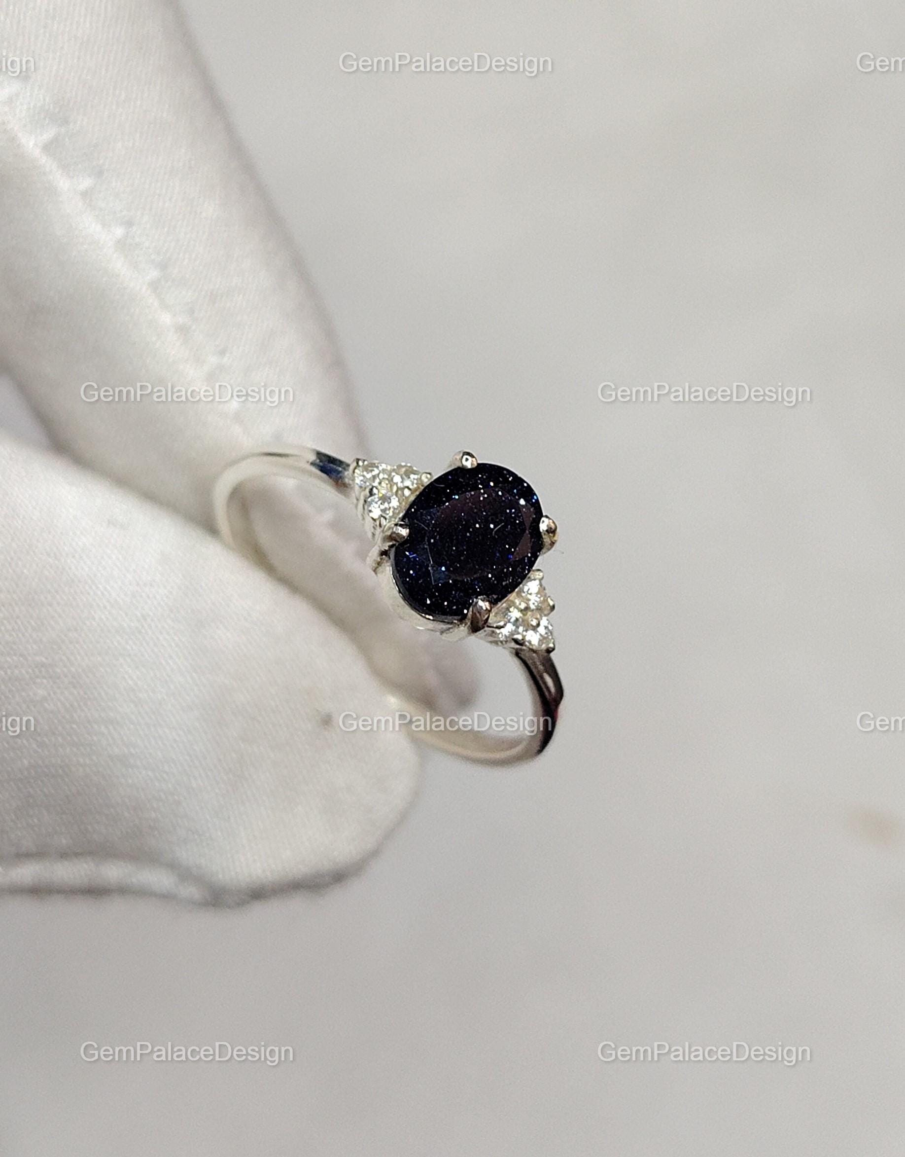 Silver Blue Sandstone Ring 925 Sterling Silver Ring Engagement Galaxy ...