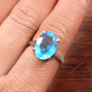 Organic " Natural Swiss Blue Topaz Ring " Statement Ring " 925 Sterling Silver Ring " Minimalist Ring " Boho Jewelry " Ring " Promise Ring "
