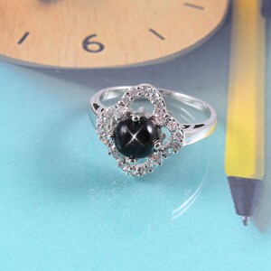 Natural Black Star Sapphire Ring . Handmade Ring . 925 Sterling Silver Ring . Statement Ring . Stackable Ring .Minimalist Ring .Promise Ring