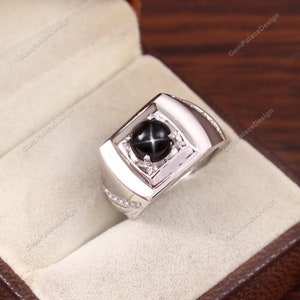 Natural Black Star Sapphire Ring. jewelry ring. 925 Sterling Silver Ring. Statement ring. Stackable Ring .Minimalist Ring .Promise Ring