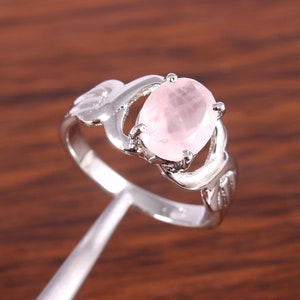Rose Quartz Ring Gemstone Ring | 925 Sterling Silver Oval Gemstone Ring | Designer Handmade Ring For Women Silver Jewelry Mother's Day Gift