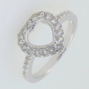 Sterling Silver Semi Mount Ring Setting Heart HT 8x8mm Halo Ring Halo W/ White Topaz 925 Sterling Silver ring Engagement ring Anniversary
