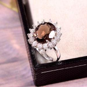 Natural Smoky Ring, Smoky Quartz Ring, Engagement Ring, Wedding Ring, Handmade Ring,925 Sterling Silver Jewelry, Flower Ring, Promise Ring