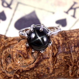 Black Star Sapphire Ring , Statement Ring , Handmade Ring , jewelry , minimalist ring , Wedding Ring , Bridesmaid Ring ,925 Sterling Silver