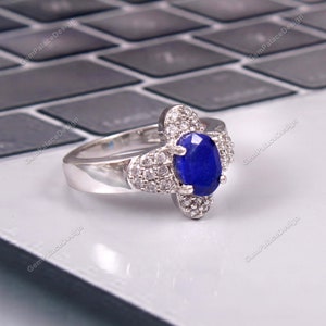 Natural Lapis Lazuli Ring - Statement Ring - Gemstone Ring 925 Sterling Silver - Dainty Promise Ring - jewelry Halo Ring - Gift for Women
