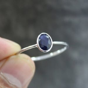 5X7MM Oval Cut - Natural Diffusion Dark Blue Sapphire Gemstone Ring - 925 Solid Sterling Silver - Handmade Silver Ring Engagement ring