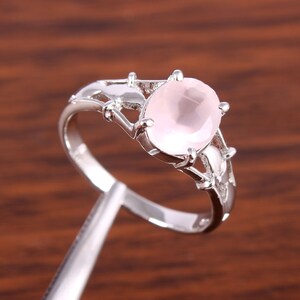 Rose Quartz Ring, 925 Sterling Silver Minimalist Ring Rose Quartz Oval Ring, Handmade Ring, Stackable Ring Gift For Mom, Statement Ring