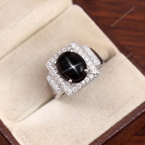 Natural Black Star Sapphire Ring . Handmade Ring . 925 Sterling Silver Ring . Statement Ring . Stackable Ring .Minimalist Ring .Promise Ring