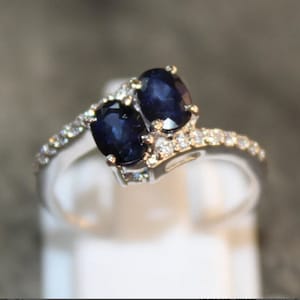 4X6 MM Oval Cut - Natural Diffusion Sapphire And Cubic Zirconia Gemstone Ring - 925 Solid Sterling Silver - Handmade ring Silver Ring