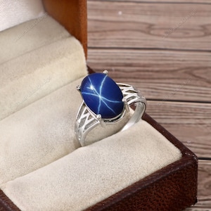 Star sapphire ring / Blue Lindy Star Ring /Sapphire Silver ring /Star Sapphire Minimalist Ring/ Handmade jewellery / Gift For Her