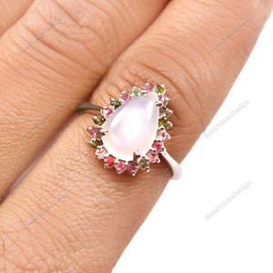 Natural Moonstone Tourmaline Ring. jewelry ring. 925 Sterling Silver. Minimalist ring. Bridesmaid Gift. Birthday Gift. gift for women
