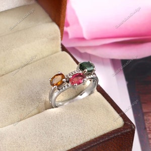 Trendy Natural Tourmaline Ring - Organic Ring - Fashion Jewelry - Gemstone Ring - Anniversary Gift - 925 Sterling Silver Ring - Boho Ring -