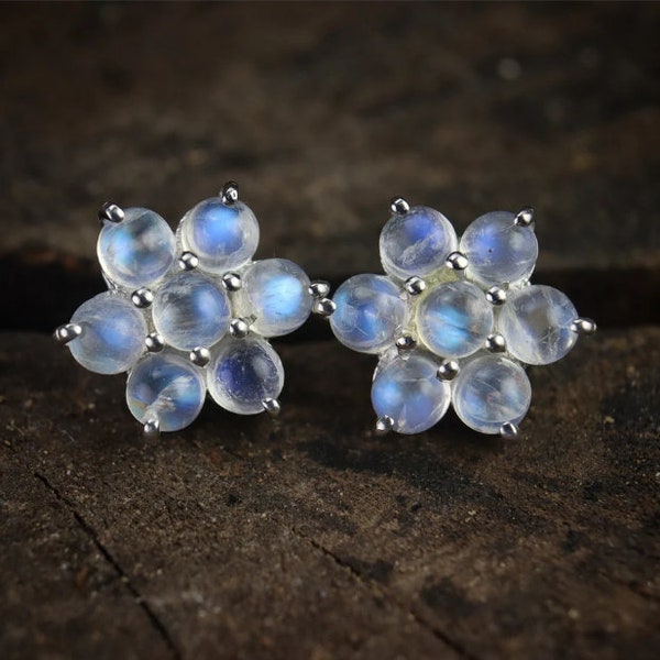 moonstone Stud 925 sterling silver wedding Flower moonstone earrings boho earrings