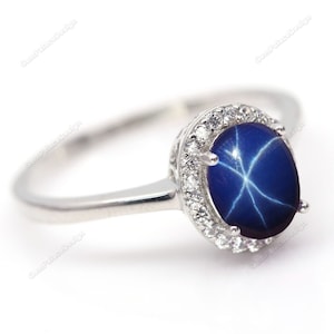 Star Sapphire Ring Genuine Lindy Blue Star Ring for Women Blue Star Ring in 925 Sterling Silver