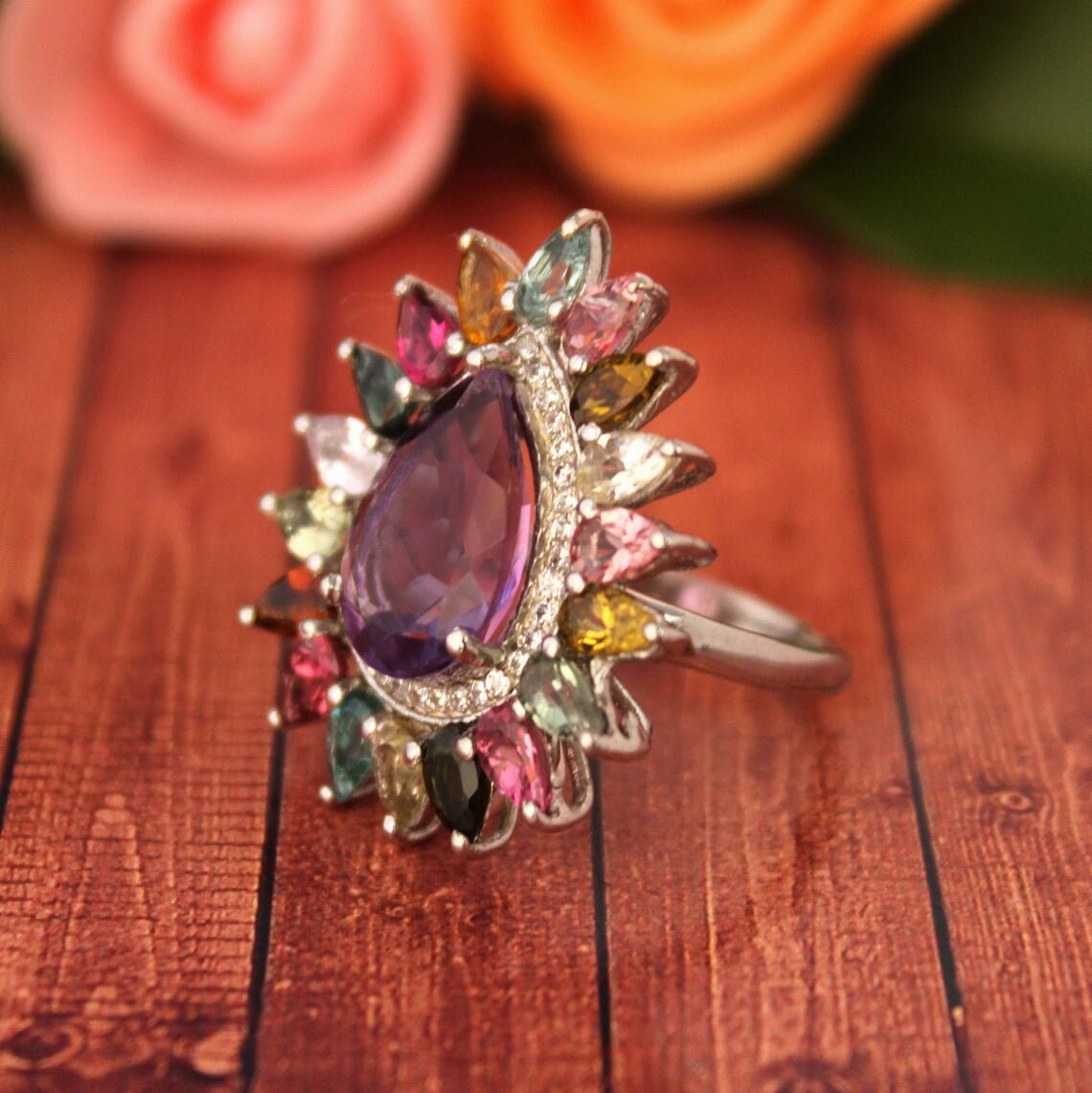 Dainty Amethyst Ring . Tourmaline Ring . Statement Ring . Etsy.de
