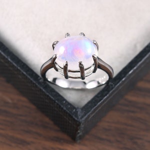 Natural Rainbow Moonstone Ring Handmade Ring 925 Sterling Silver Ring Statement Ring Minimalist Ring Stackable Ring Anniversary Gift For Her