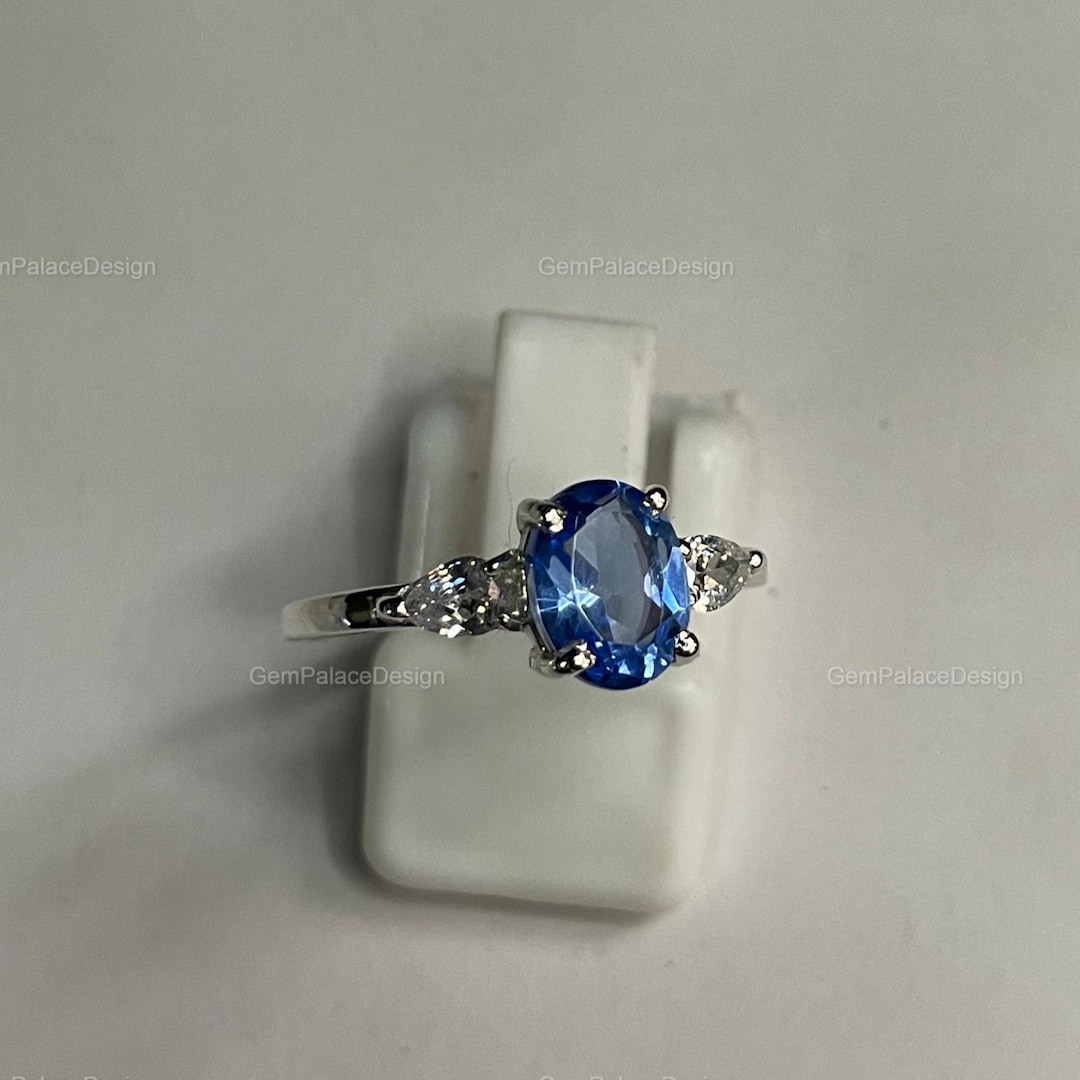 Oval Tanzanite Ring Solid 925 Sterling Silver Engagement Ring Statement ...