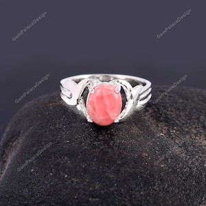 Trendy Rhodochrosite  Ring - Organic Ring - Fashion Jewelry - Gemstone Ring - Anniversary Gift - 925 Sterling Silver Ring - Boho Ring - Gift
