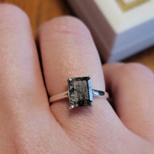 black Rutile Quartz Ring 925 sterling silver gemstone ring girls ring women ring