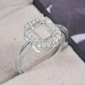 Semi Mount Ring setting 6 x 8 mm Emerald Cut Engagement Ring Setting Solitaire Ring Blank 925 Sterling Silver Ring Blank Setting jewelry Ring