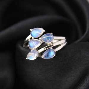 dainty Rainbow Moonstone Ring . Statement Ring . Adjustable Ring . Handmade Ring . Stackable Ring . Gemstone Ring . White Rainbow Ring .